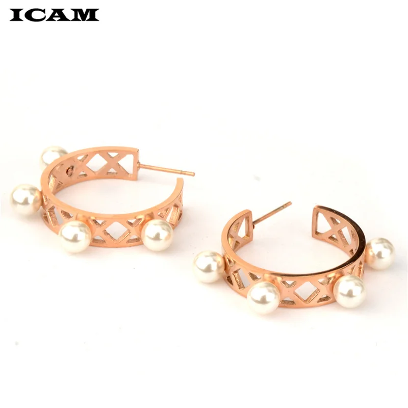 ICAM Lady Элегантные имитация жемчужных бусин серьги-гвоздики 1 пара новые модные ювелирные изделия из нержавеющей стали для женщин