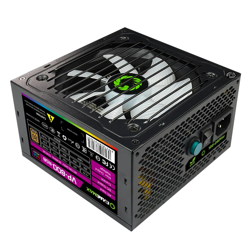 Блок питания для GameMax ATX12V немодульный игровой бесшумный источник питания Номинальная мощность 800 Вт/700 Вт пиковая мощность 850 Вт/750 Вт источник питания VP-800-RGB VP-700-RGB