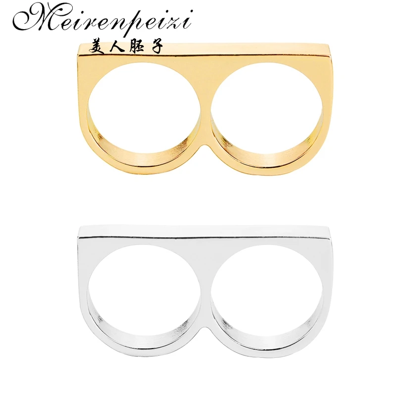 New Jewelry Two Finger Ring For Men Gold/Silver Color Bar Rings Cool Punk Party Statement Valentine's Day Gift | Украшения и