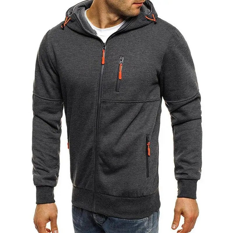 Men 2021 Autumn Long Sleeve Hoodie Fleece Hooded Jacket Coat Sweatshirt Solid Outwear Slim Fit Male Oversize Sport Clothes