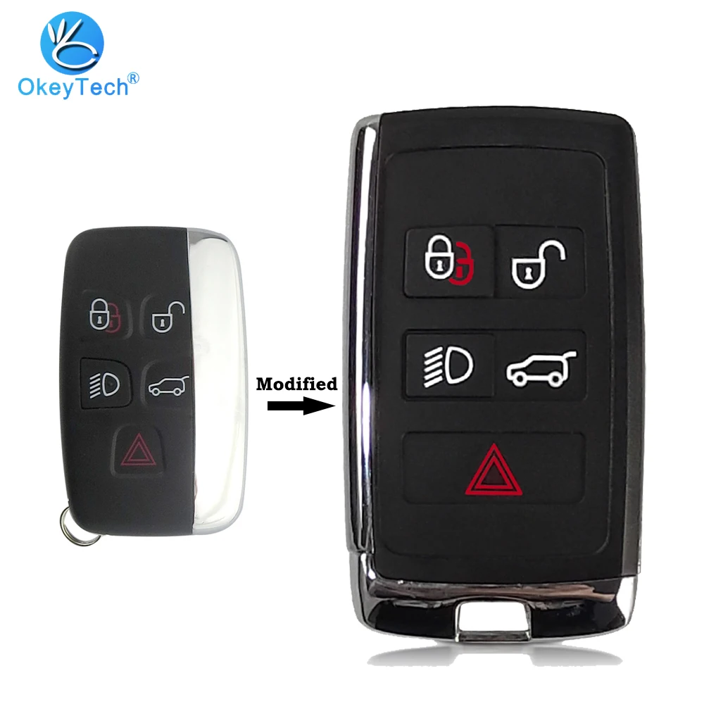 Чехол OkeyTech для Jaguar Xf Xk Smart Key, чехол, держатель Fob, 5 кнопок, со вставкой, пустые лезвия, металл, есть для текста Jaguar