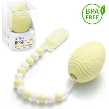 

Dino Eggie Baby Teether, Egg-Shaped Teething Toy with Clip, BPA-Free, CPSC Lab Tested and Approved, for Baby Girls 3M-12M