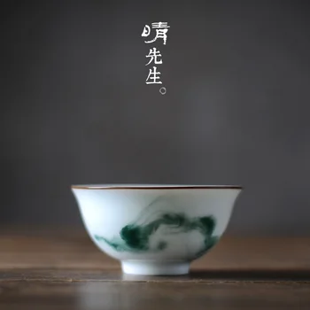 

Jindezhen Ceramics Teacup Pure Manual Chinese Ink Teacup Mini- Teacup Matte Single Cup Tasting Cup Distant Mountain Hand Cup