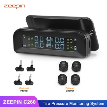 C260 Car TPMS Solar Power LCD Display Tire Pressure Monitoring System With 4 External/Internal Tyre Pressure Sensors careud t801 nf auto car tpms tire pressure solar panel monitoring system with 4 internal sensors