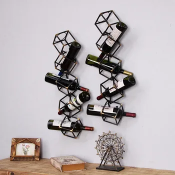 

Retro distressed iron art wine rack restaurant bar wall decoration wine rack American wall decoration shelf vintage home decor