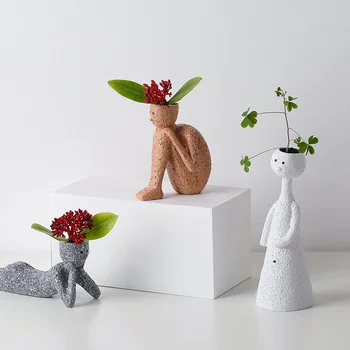 

Humanoid Resin Flower Pot Character Sitting Posture Sculpture Vase Desktop Flower Arrangement Container Couple Gift Ornaments