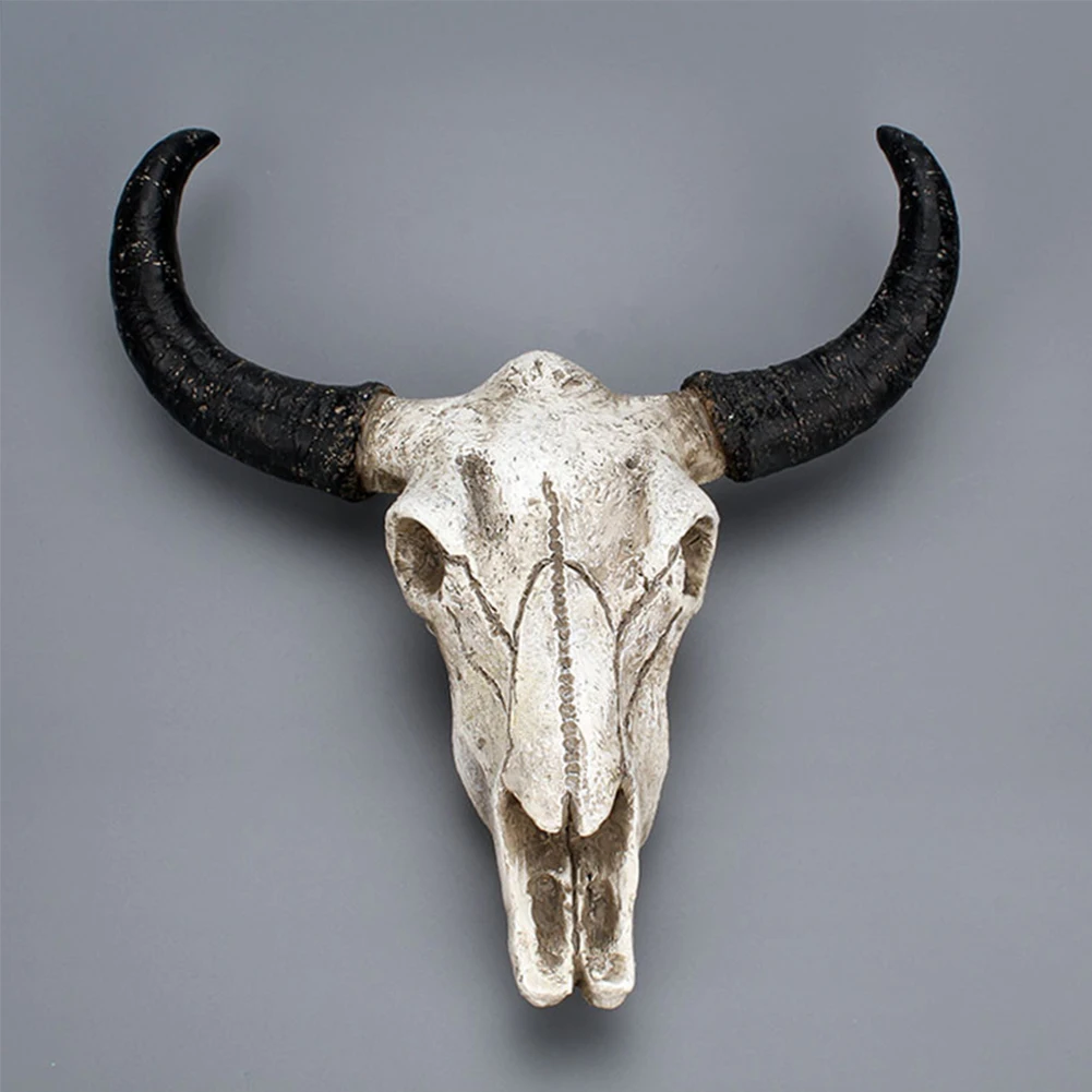 

Wall Decoration Cow Skull Design Longhorn Animal Mini Crafts Figurines Home Resin Modern Lifelike Sculpture 3D Hanging Pendant