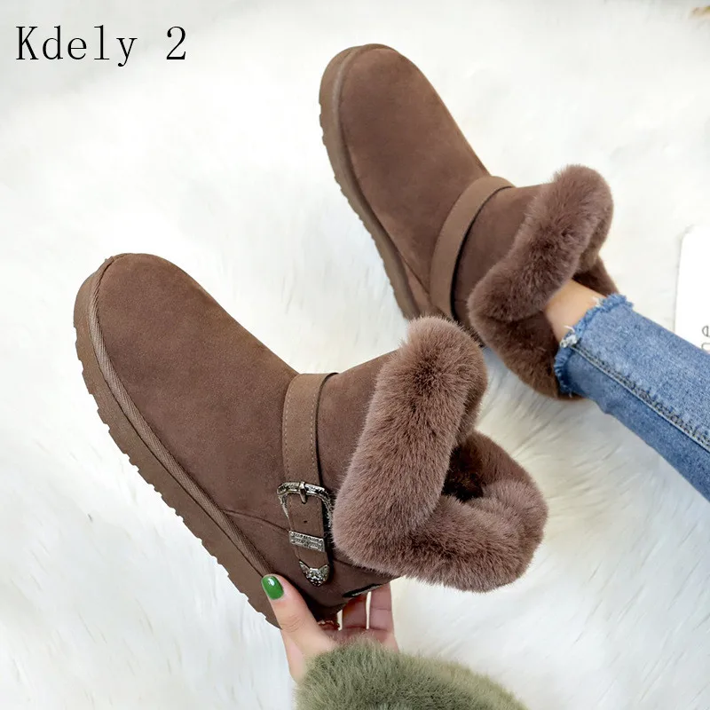$10.7 Women Snow Boots Warm Short Fur Plush Winter Ankle Boot Plus Size Platform Ladies Suede Zip Shoes F