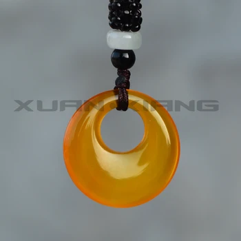 

Women's Agate Necklace Pendant Yellow Pink Chalcedony Circle Pendant Gift for Female Fine Jewerly Free Rope