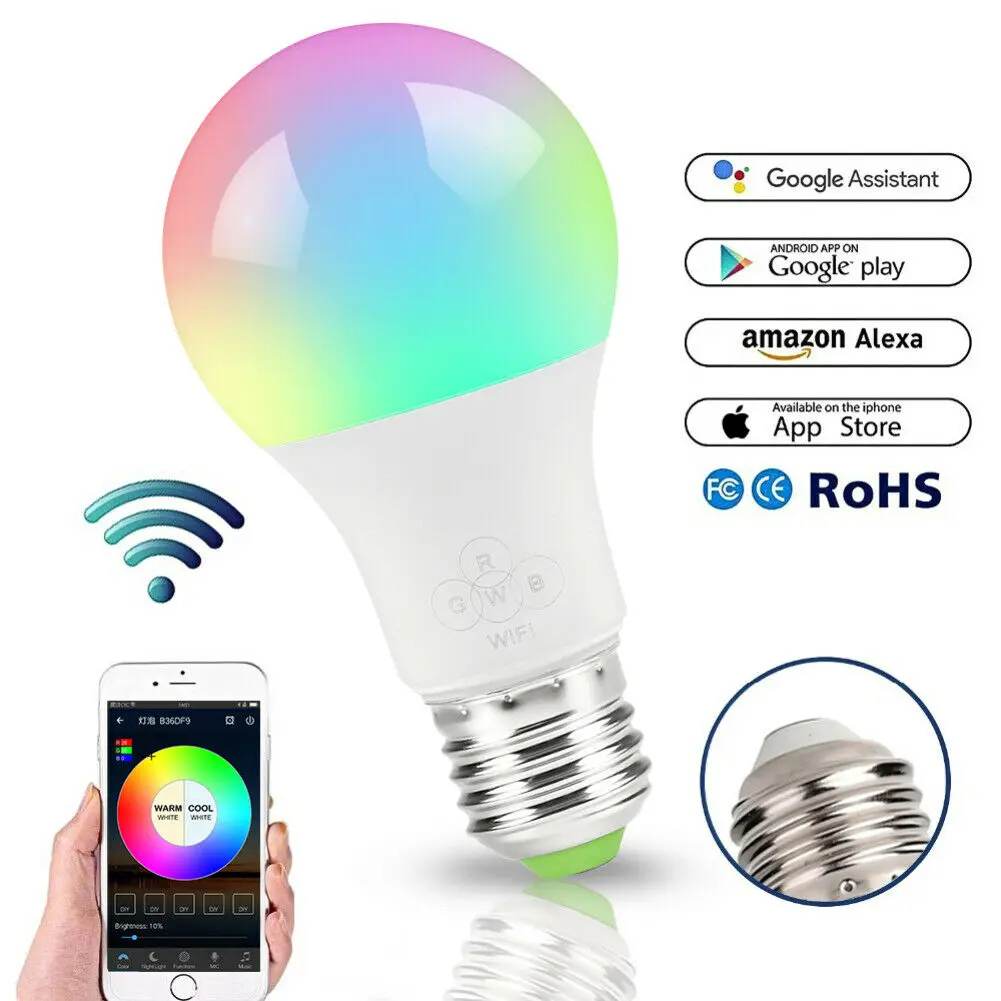 

Compatible with Alexa Google Home Siri Smart WiFi Light Bulb Magic Bridge E26 RGBW Multicolored Dimmable LED Bulb,magic Home Pro