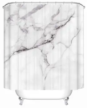 

Marble Shower Curtain Granite Surface Motif Bathroom Shower Curtain Waterproof Bath Curtain Sets with Hooks White and Black