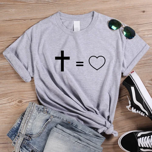 Футболки ONSEME Jesus is equal to love, женская одежда, футболка с изображением Иисуса Креста, Христианские Футболки, хлопковые футболки, топы 90s Q-935 - Цвет: Gray