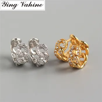 

ying Vahine 100% 925 Sterling Silver Fashion Chain Design with CZ Stud Earrings for Women