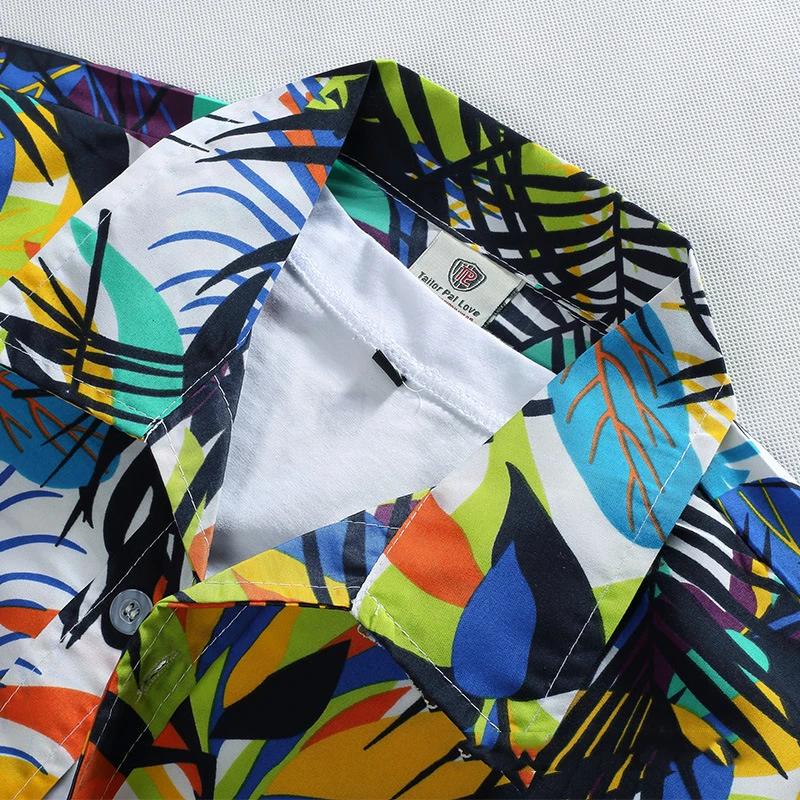 Tailor Pal Love Summer Men Shirt Short Sleeve Casual Beach Shirts with Floral Printing soft and comfortable