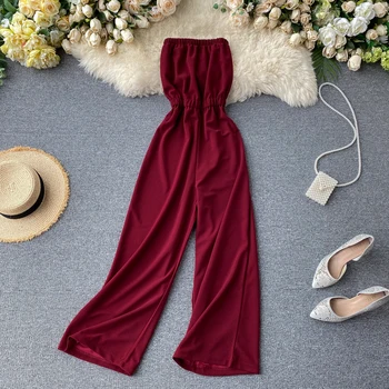 

Women's solid color High waist Vertical sense Wide leg Playsuits