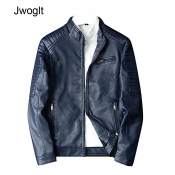 

Autumn New Korean Fashion Male Fleece Leather Jacket Slim Fit Pu Bomber Coat Mens Stand Collar Black Leather Biker Jackets M-3XL