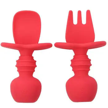 

2Pcs/Set Baby Silicone Spoon Fork Eco-Friendly Infant Training Feeding Tableware GXMB
