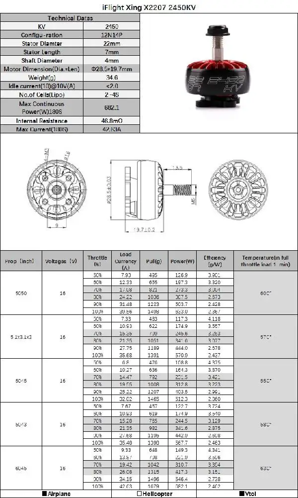 Бесщеточный двигатель iFlight XING X2207 1700KV 1800KV 2450KV 2750KV 2-6S для гоночного дрона RC FPV 4 шт