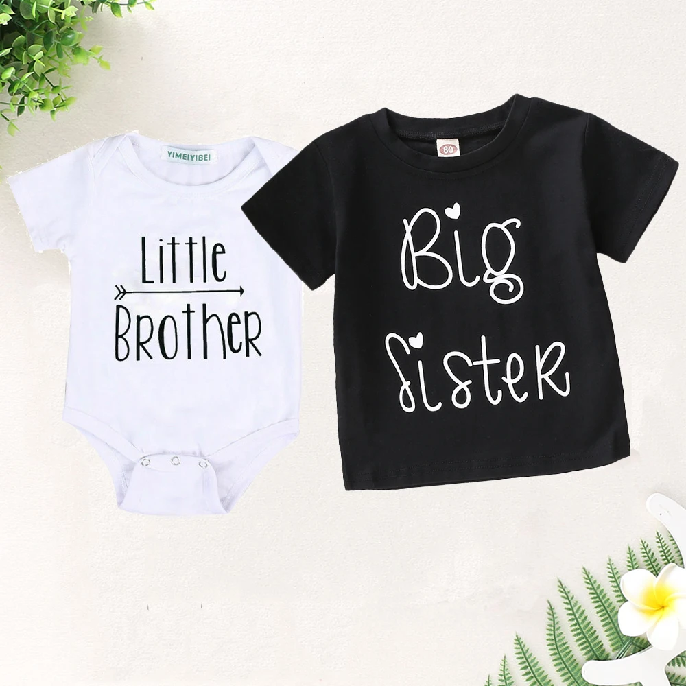 1PCS Family Matching Baby Little Sister Short Sleeve Letters Rompers Bodysuit Big Brother Cotton T-shirt Tops Kids Boys Clothing