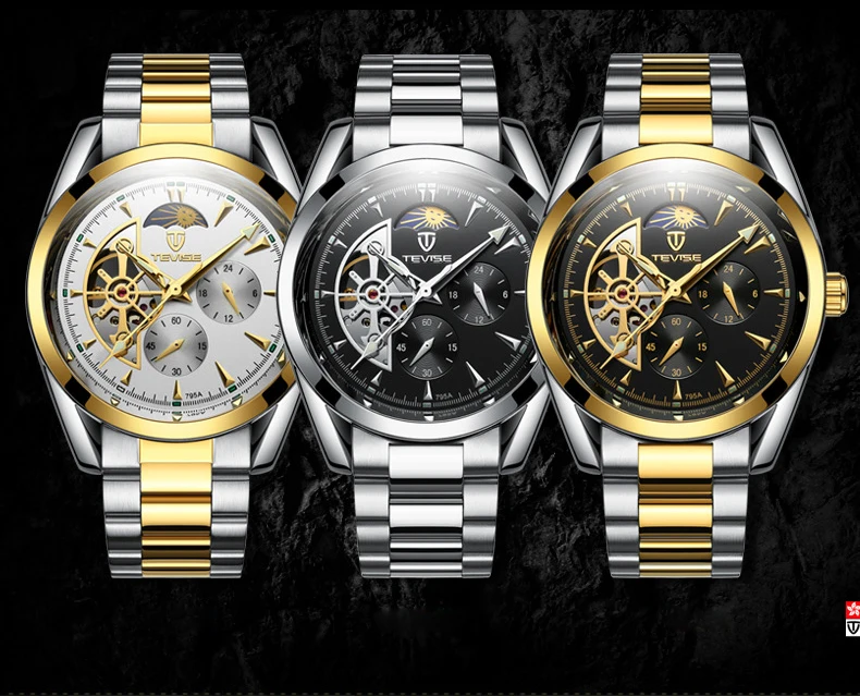 Швейцарский бренд, качественные автоматические часы, мужские часы, модные, черные, стальные, самовзводные, механические часы, полые, с бриллиантовым циферблатом, мужские часы