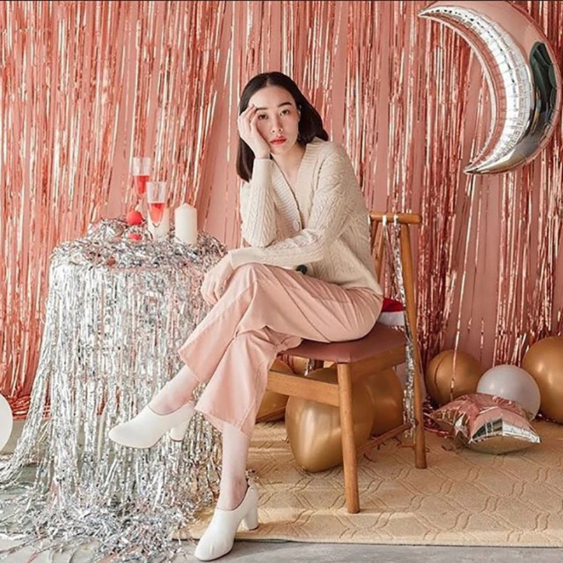 Confezione da 2 tende con frange spesse e lucide, 1 x 2,5 m, per feste, decorazioni per feste di compleanno, laurea, fidanzamento, addio al nubilato, baby shower, feste