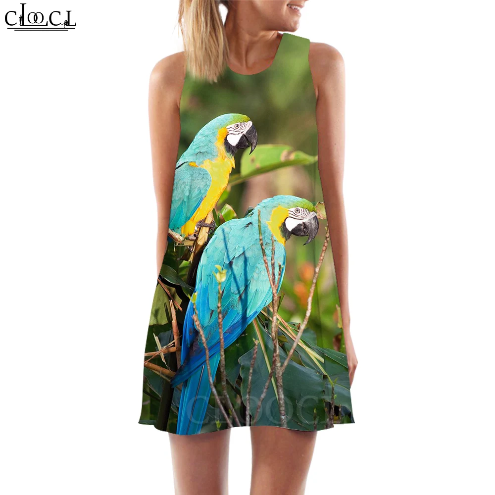 CLOOCL Women Tank Top Dress Beautiful Macaw 3D Printed Parrot Printed Dress Short Vest Daughter Clothing Sleeveless Street Dress party dresses Dresses