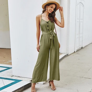 

Foridol casual jumpsuit romper summer long rompers with belt jumpsuits 2020 summer overalls solid boho playsuit romper