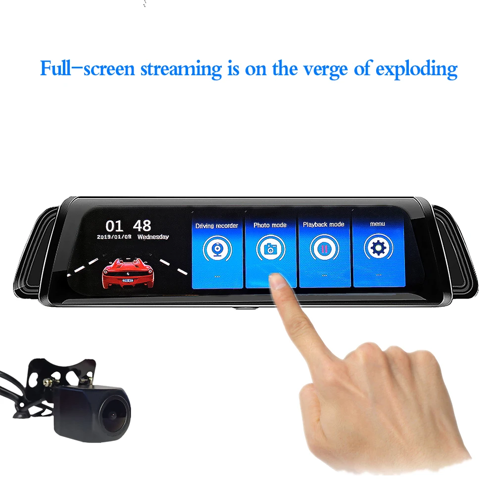 

9.66 Inch Car DVR Camera Stream Media Rearview Mirror IPS Touch Screen FHD Dash Cam Registrar Video Recorder DVRs Dash Camera 5