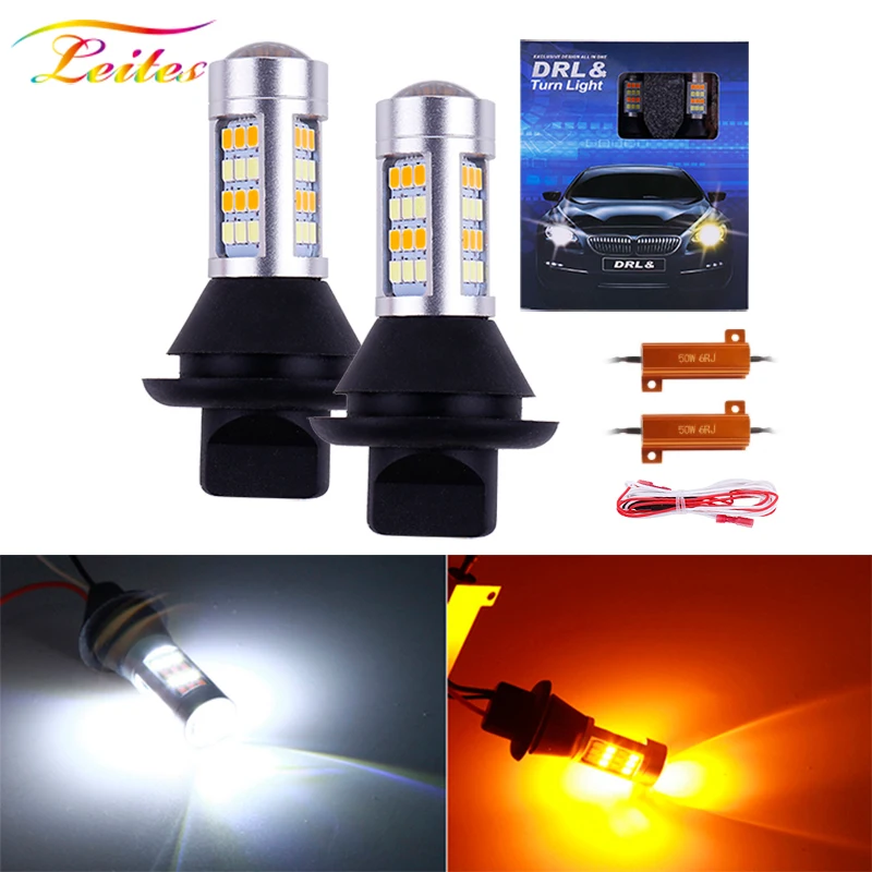 2 шт. BA15S 1156 P21W BAU15S PY21W T20 W21W 7440 42LED Canbus DRL ходовые огни s указатель поворота двойной
