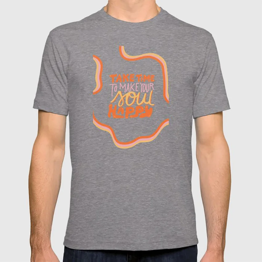 Happy Soul T shirt retro vintage lettering quote letters cursive lines 70s orange yellow