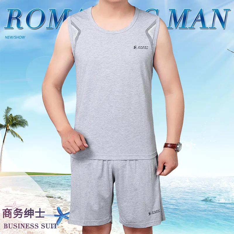 

Summer Sports Set Sleeveless T-shirt Pants Middle-aged Men Two-Piece Casual Sports Clothing