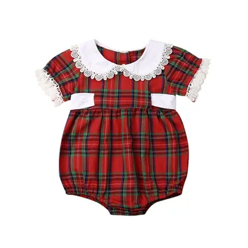 

Toddler Girls Boutique Romper Cotton Short Sleeve Baby Girl Red Plaid Dress Sister Clothes Infant Birthday Christmas Dresses