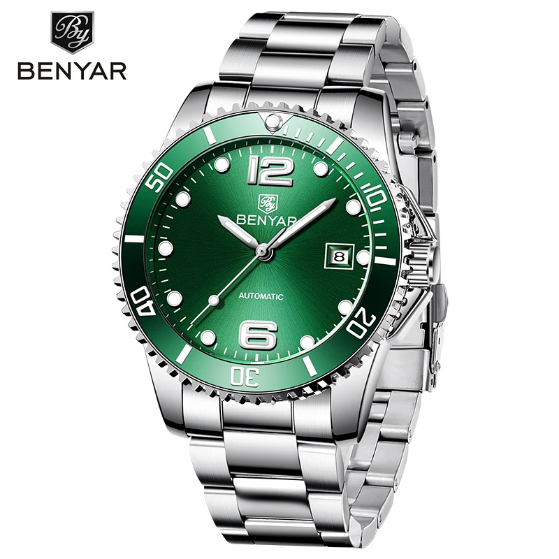 

BEYANR New Luxury Mechanical Watch Men Automatic Military Waterproof Mens Watches Male Stainless Steel Clock Relogio Masculino