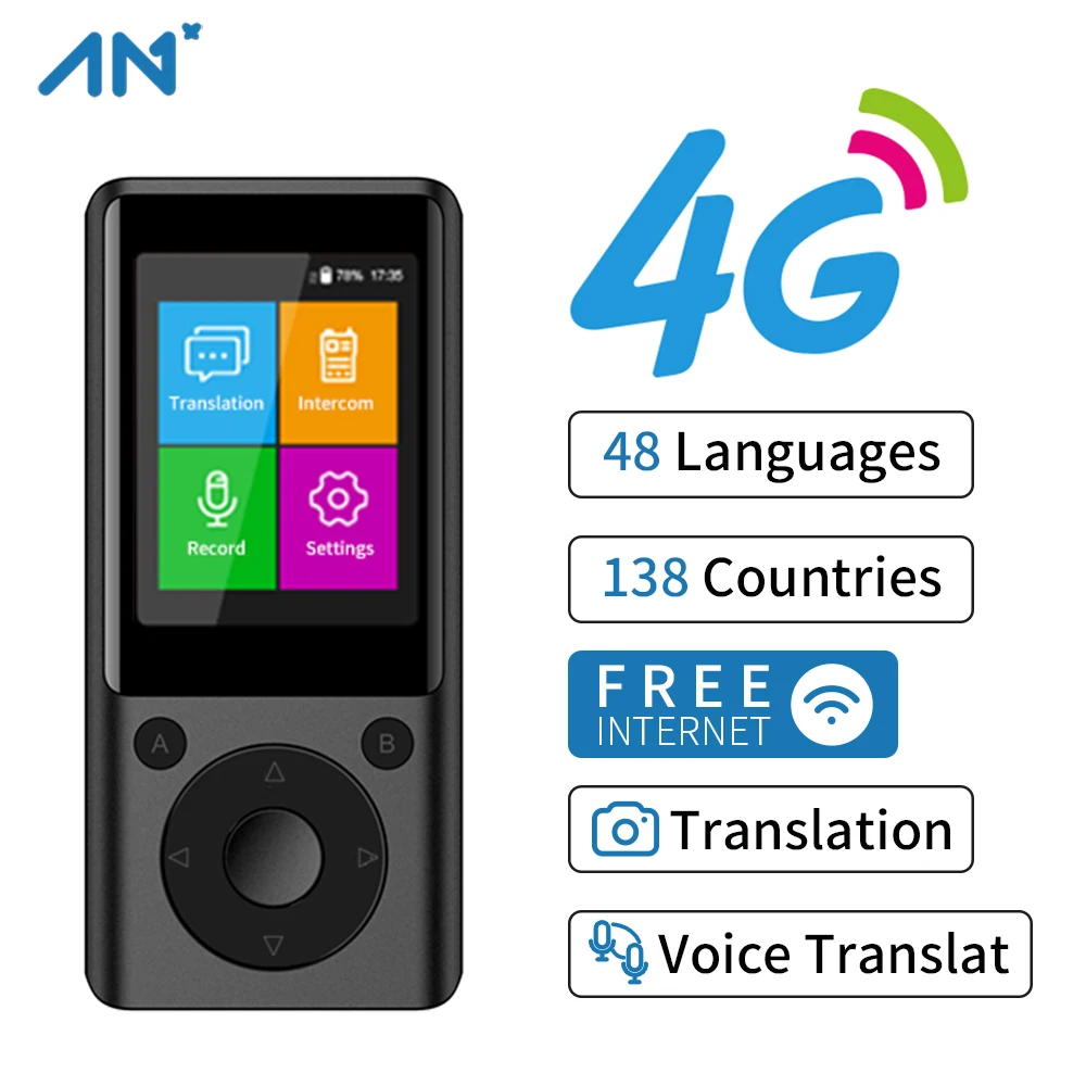 

AN+ AI Translator Voice Translator SIM Card WiFi 4G Business Travel Korean Russian language Spanish Portuguese Books Learning 48