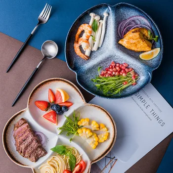 

Japanese dinner dish ceramic grid plate household separate tableware creative breakfast tray for one person YHJ022410