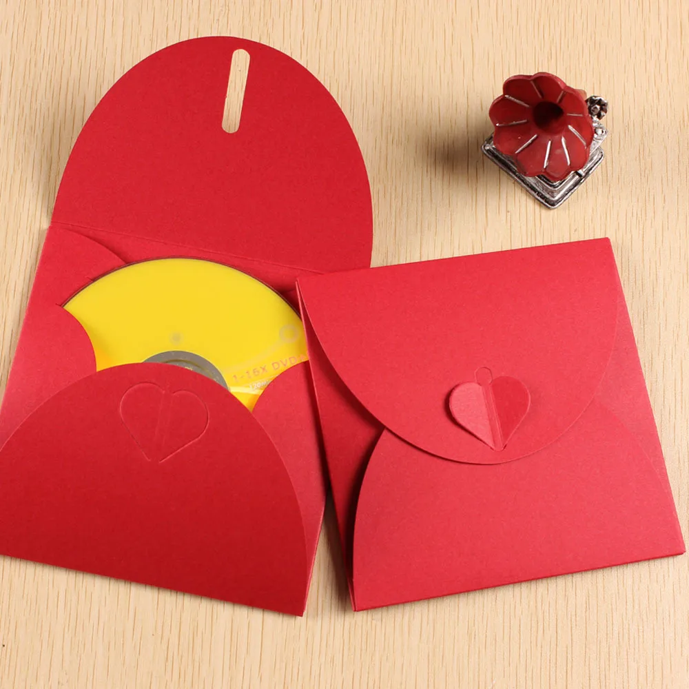 

(10 Pieces/Lot) Red Heart Buckle DVD Paper Bag Wedding Photography CD Envelopes