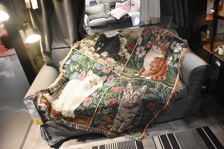 Cotton Cat Blankets Tapestry Sofa Deorative Cover Animal Carpet Bedroom Living Room Fabric Cute Cat Blankets Knitted Crafts