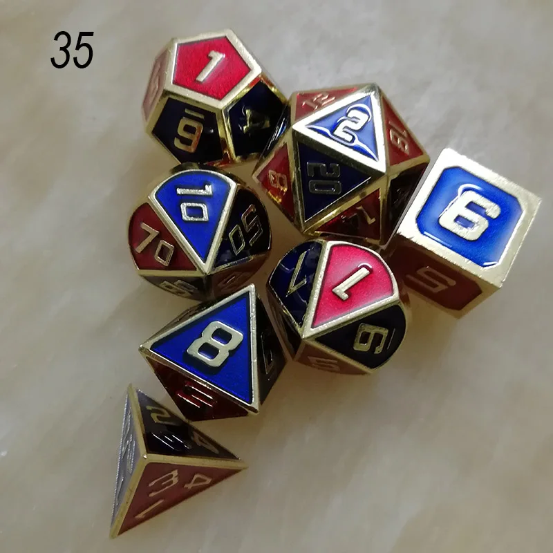 Игральные кости DND металлические РГП набор многогранных подземелий Дракон d20 10 6 8 12 настольные игры цинковый сплав смешивание Красный Синий цифровой узор в кости - Цвет: 35