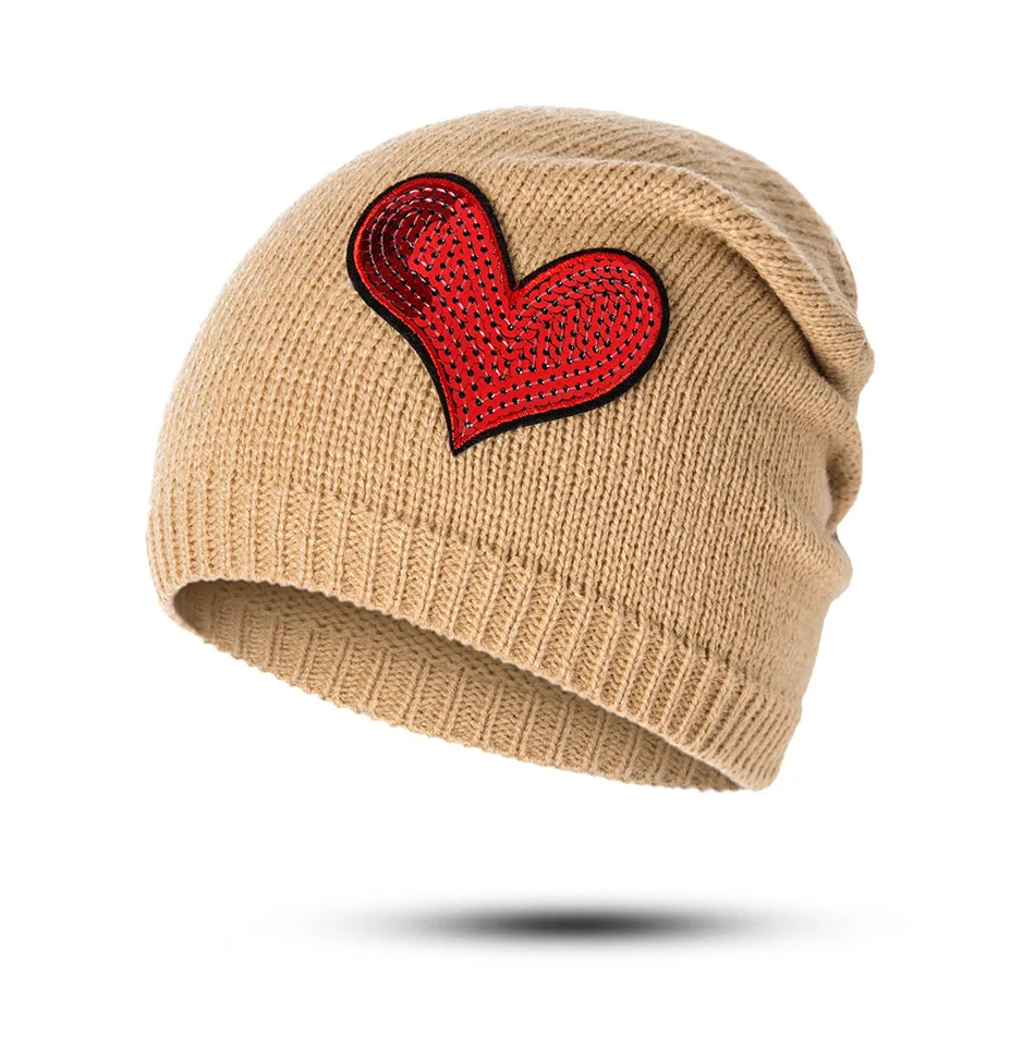 Женская шапка с узором в виде сердца, унисекс, Skullies Beanies, женская вязаная шапка, мужские милые шапки, зимние шапки, шапки для женщин и девочек, Skullies