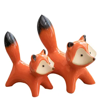 

2Pcs Modern Simplicity Geometric Fox Adornment Creative Cartoon Fox Figurine Ceramic Ornament for Home Office Hotel (Red)