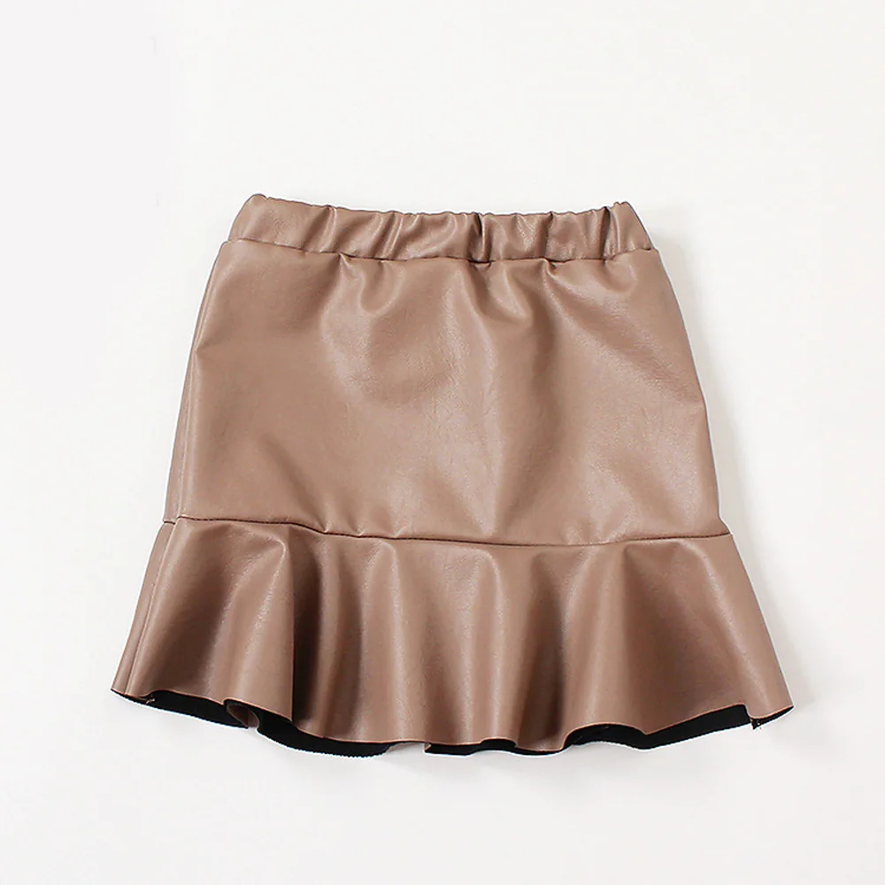 K06593Brown Welaken/юбки для девочек; коллекция года; Одежда для маленьких девочек; юбка из искусственной кожи; весенне-осенняя одежда; юбка-пачка для девочек; детская одежда - Цвет: K06593Brown