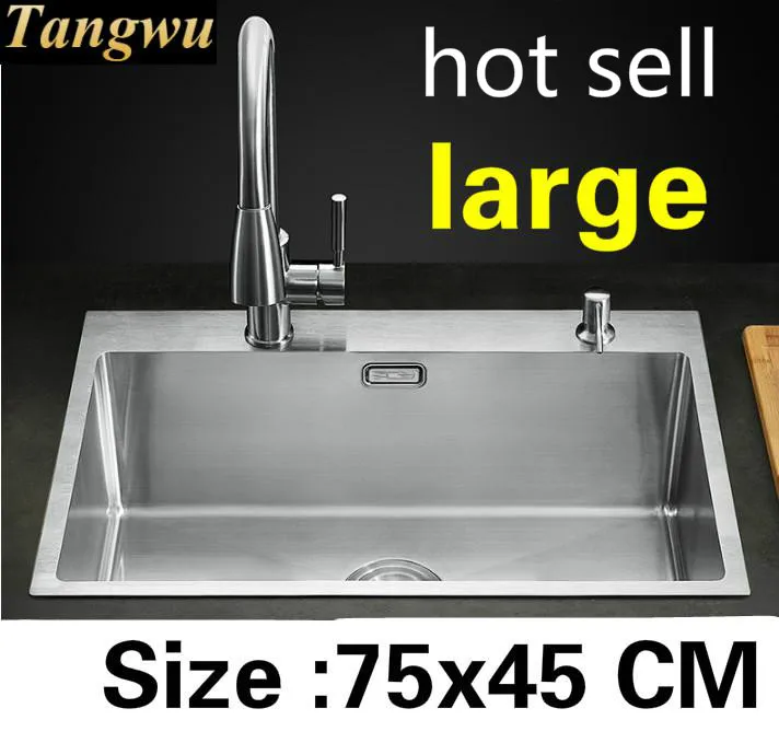 

Free shipping Apartment kitchen manual sink single trough vogue do the dishes 304 stainless steel 75x45 CM