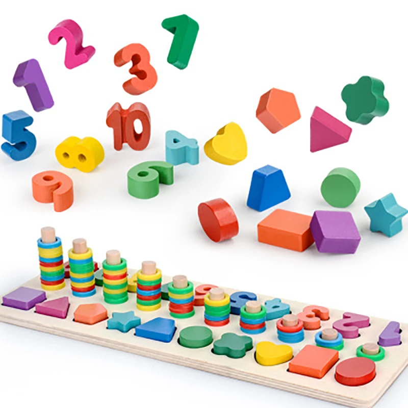 

Children Wooden Puzzle Toys Digital Shape Matching Learning To Count Numbers Early Education Teaching Math Toy kids Xmas Gift