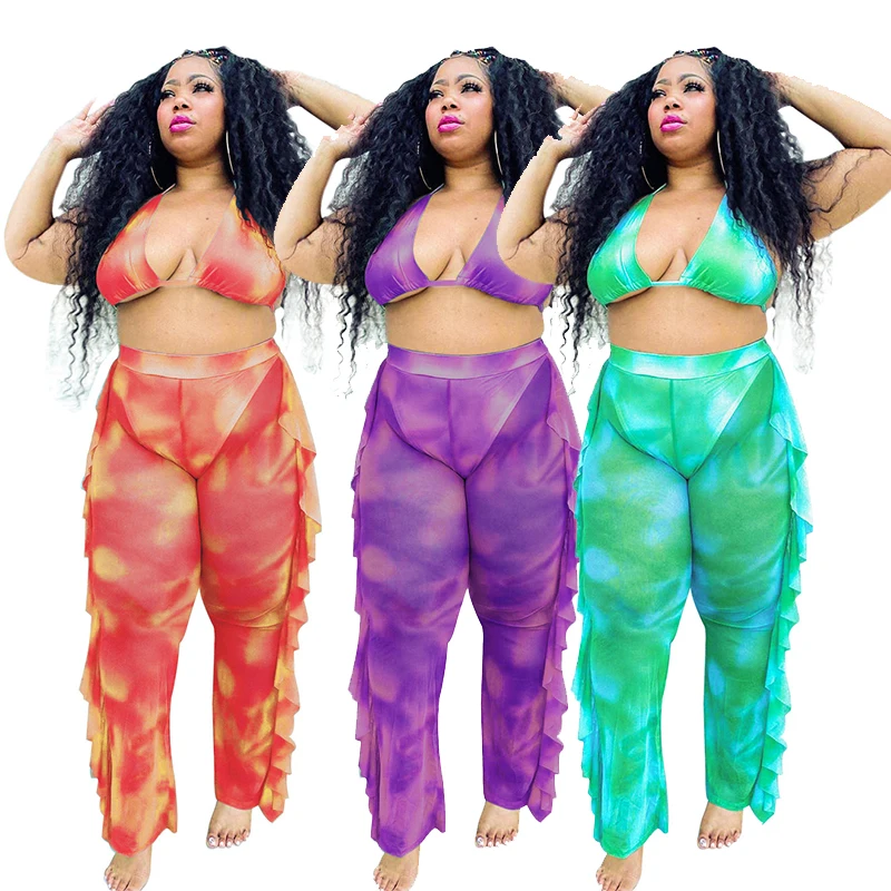 Descuento Conjunto de ropa de talla grande para mujer, bañador Sexy 4xl + Pantalones de cintura alta, ropa informal estampada, venta al por mayor Myw5eMba5pb