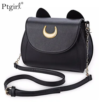 

Fashion Sailor Moon Ladies Handbag Black Luna Cat Shape Chain Shoulder Bag Ptgirl PU crossbody bags for women handtassen dames