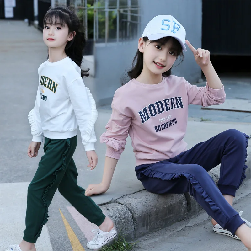 

Children's Tracksuit 2019 Spring Autumn Korean Kids Long Sleeve T Shirt Clothing Set Outfits Clothes for Girls 6 8 10 12 14 Year