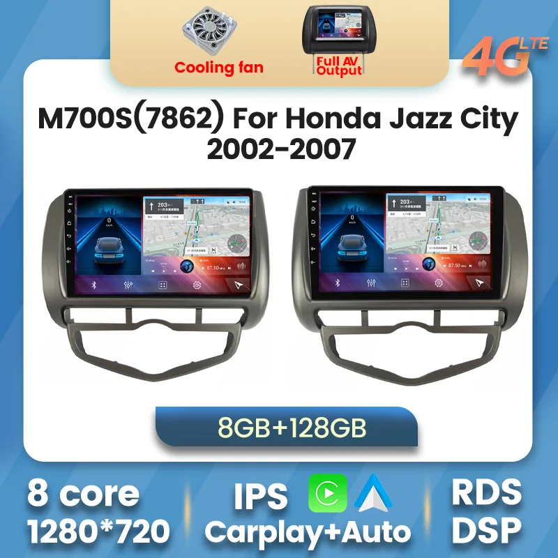 4G LTE Android 11 мультимедийный стерео автомобильный плеер GPS для HONDA JAZZ City 2002-2004 2005 2006