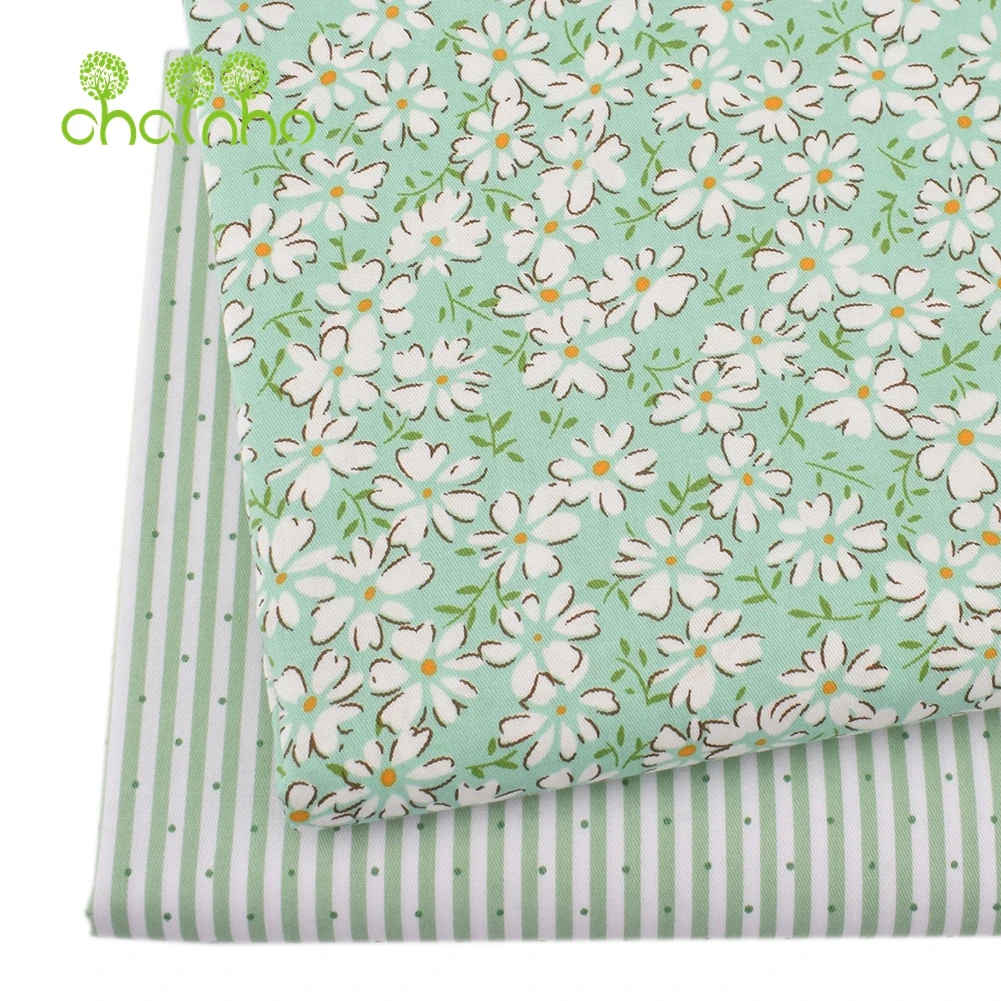 Chainho,Printed Twill Weave Cotton Fabric,DIY Sewing Quilting Material,Patchwork Cloth,6 Designs Flower Series,2 Sizes,15C292