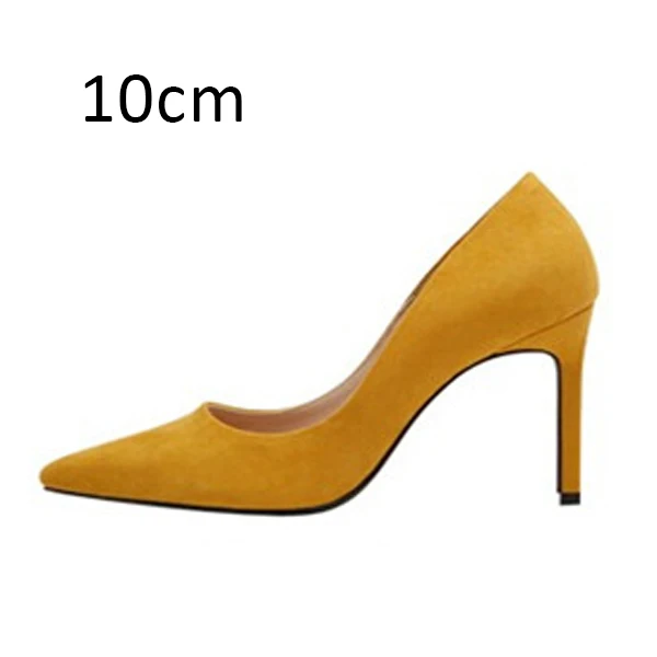 Женские туфли-лодочки; туфли на высоком каблуке; женские свадебные туфли с острым носком; сезон весна-осень; офисные женские модельные туфли на тонком каблуке размера плюс - Цвет: Yellow Pumps 10cm