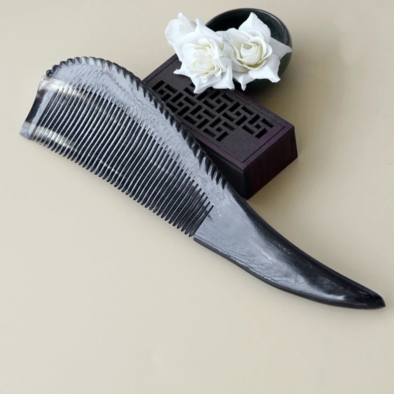 24cm Natural Black Buffalo Ox Horn Hair Combs Anti-static Combs Hair Style Designer Head Massager Comb Styling Tool G0923